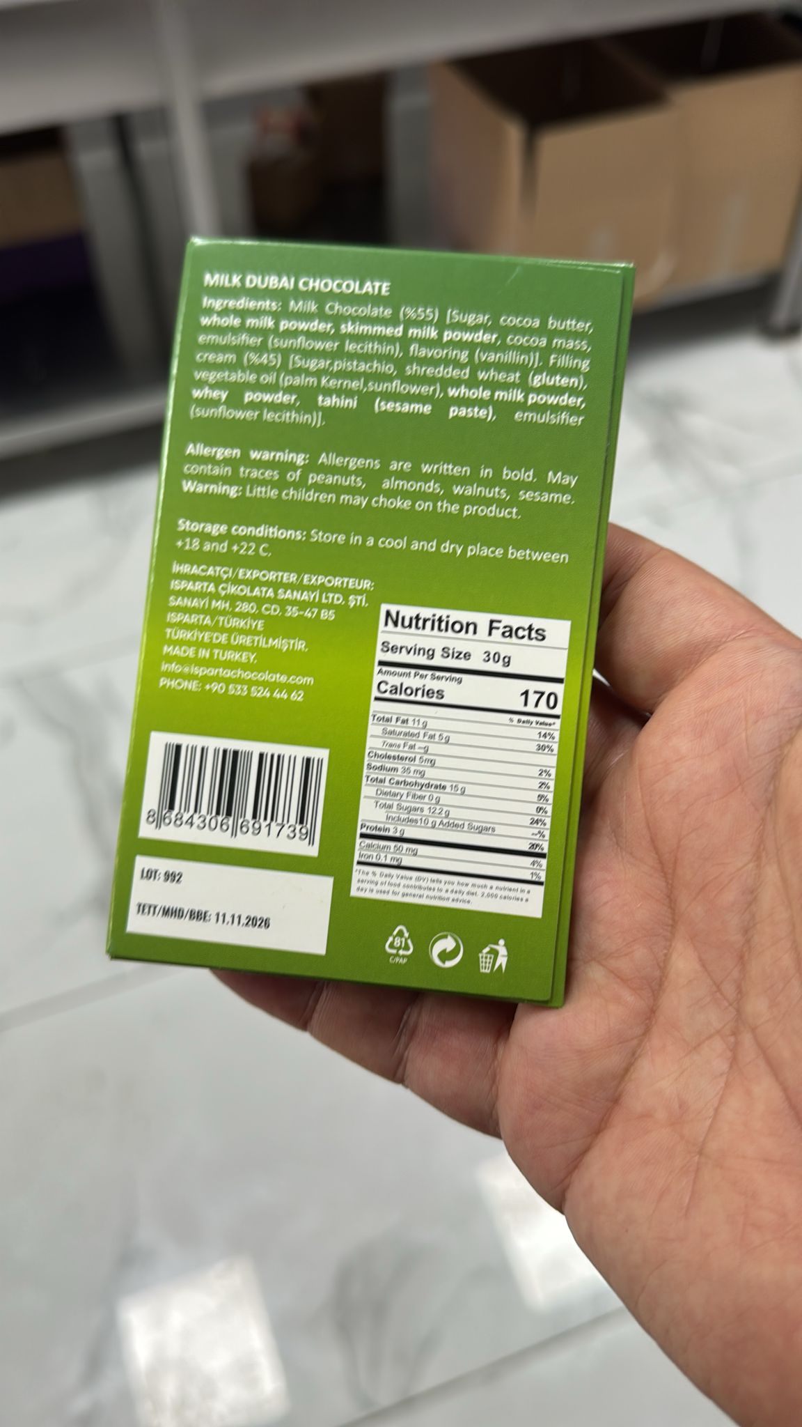 BiDu Premium Knusprige Dubai Schokolade mit Pistazie & Kadaif - 3.52oz (100g)