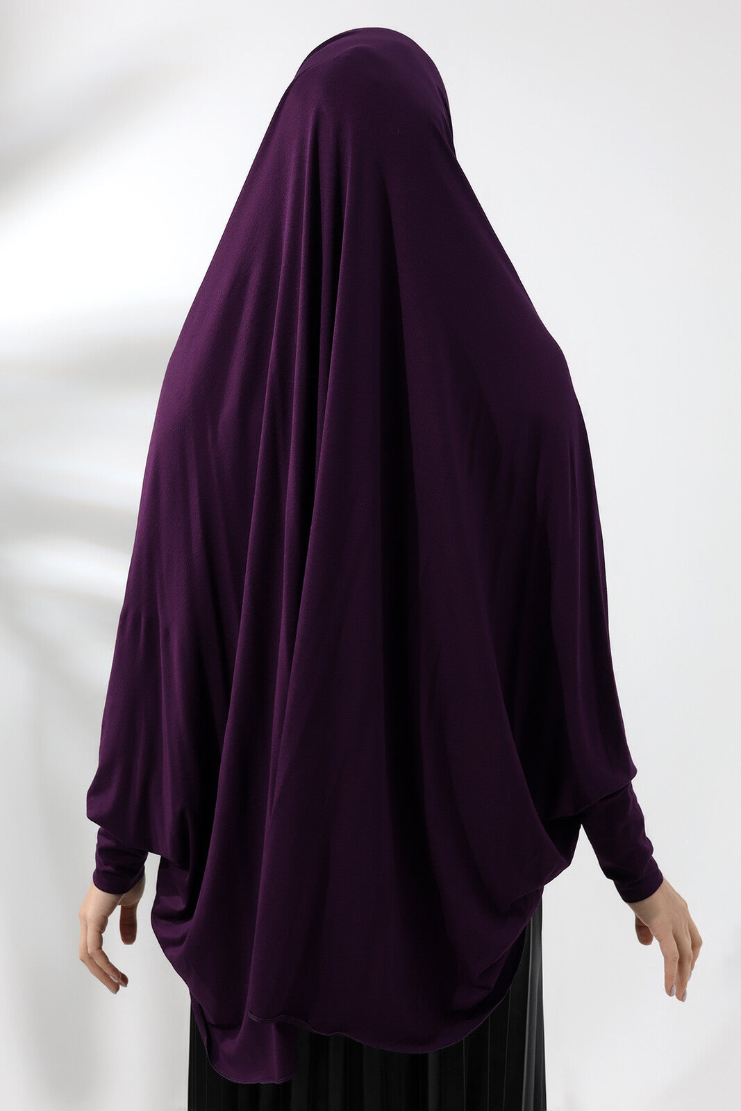 Pflaume Fertig zum Tragen Praktischer Hijab mit Ärmeln Aus gekämmter Baumwolle Soufflé Schal Hijab