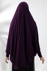 Pflaume Fertig zum Tragen Praktischer Hijab mit Ärmeln Aus gekämmter Baumwolle Soufflé Schal Hijab