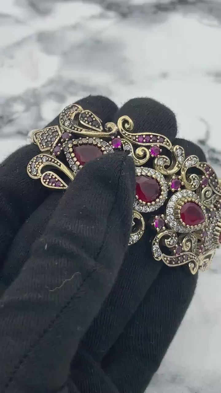 Istanbul Schmuck | Silberne Rubin-Ottomanische Armreif