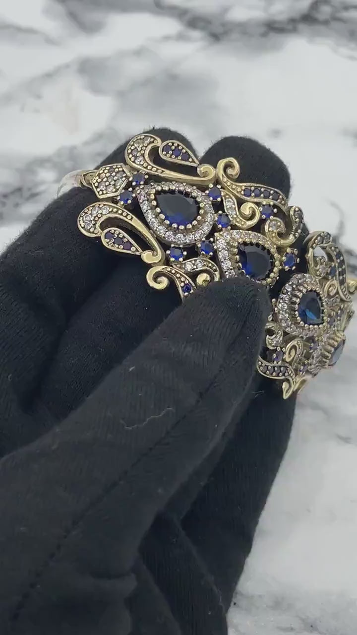 Istanbul Schmuck | Saphir Ottoman Stil Verstellbares Armreif Handgemacht Silberarmband