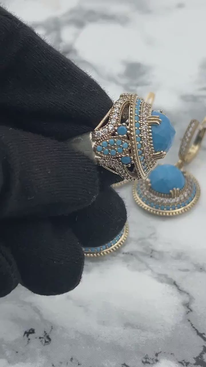 Istanbul Schmuck | Türkiser Ottomanischer Stil Handgemachtes Silber Set