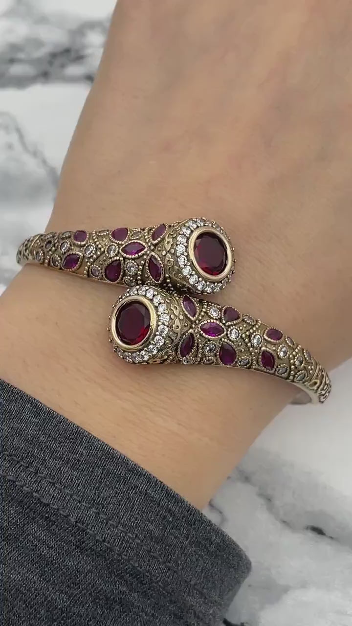 Istanbul Schmuck | Handgefertigtes Rubinstein-Ottoman-Stil Silberarmband