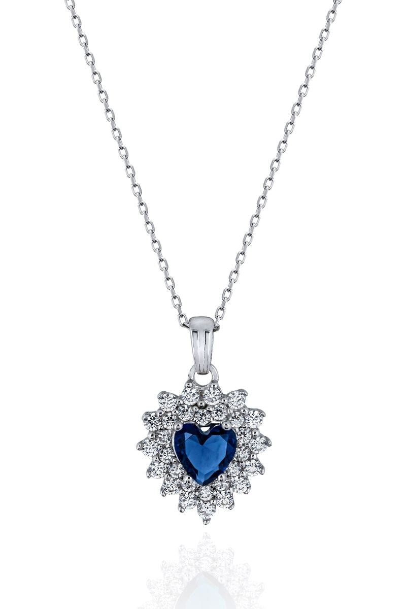 Taki | Titanic Heart of the Ocean Navy Blue Stone Heart Silver Necklace - TryAladdin
