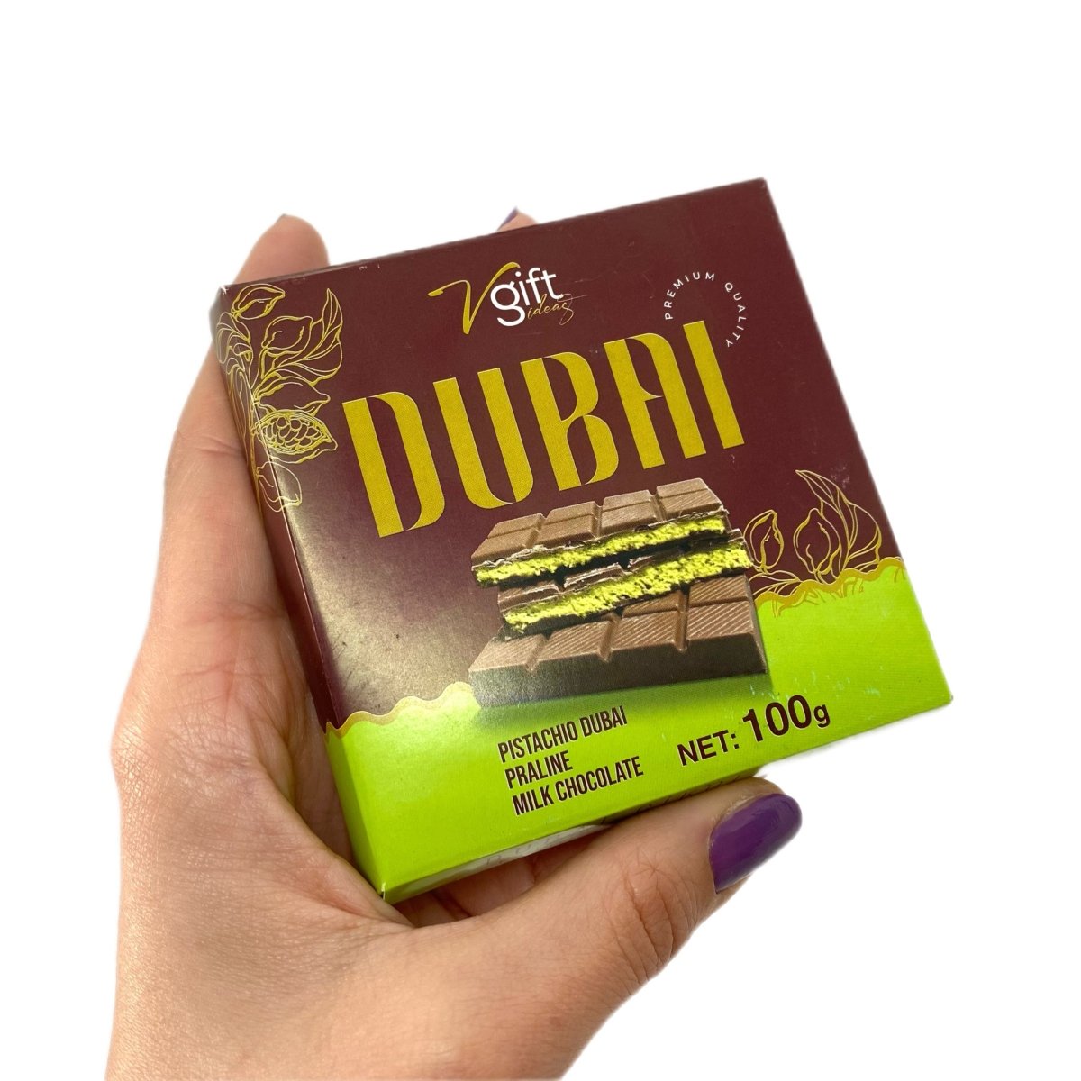 V - Gift Pistachio Praline Dubai Chocolate Bar – Crispy & Nutty Delight - TryAladdin