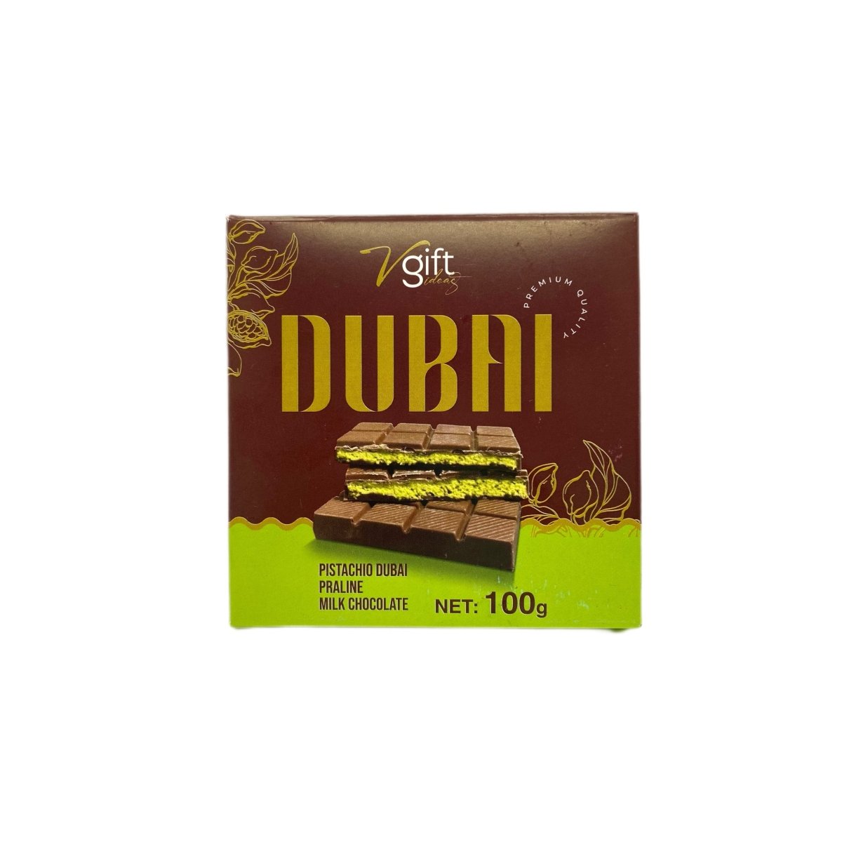 V - Gift Pistachio Praline Dubai Chocolate Bar – Crispy & Nutty Delight - TryAladdin